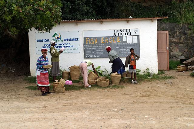 Locals selling baskets by the Kei River crossing