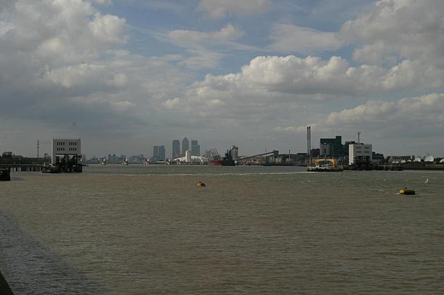 View west along the Thames. Millenium Dome.